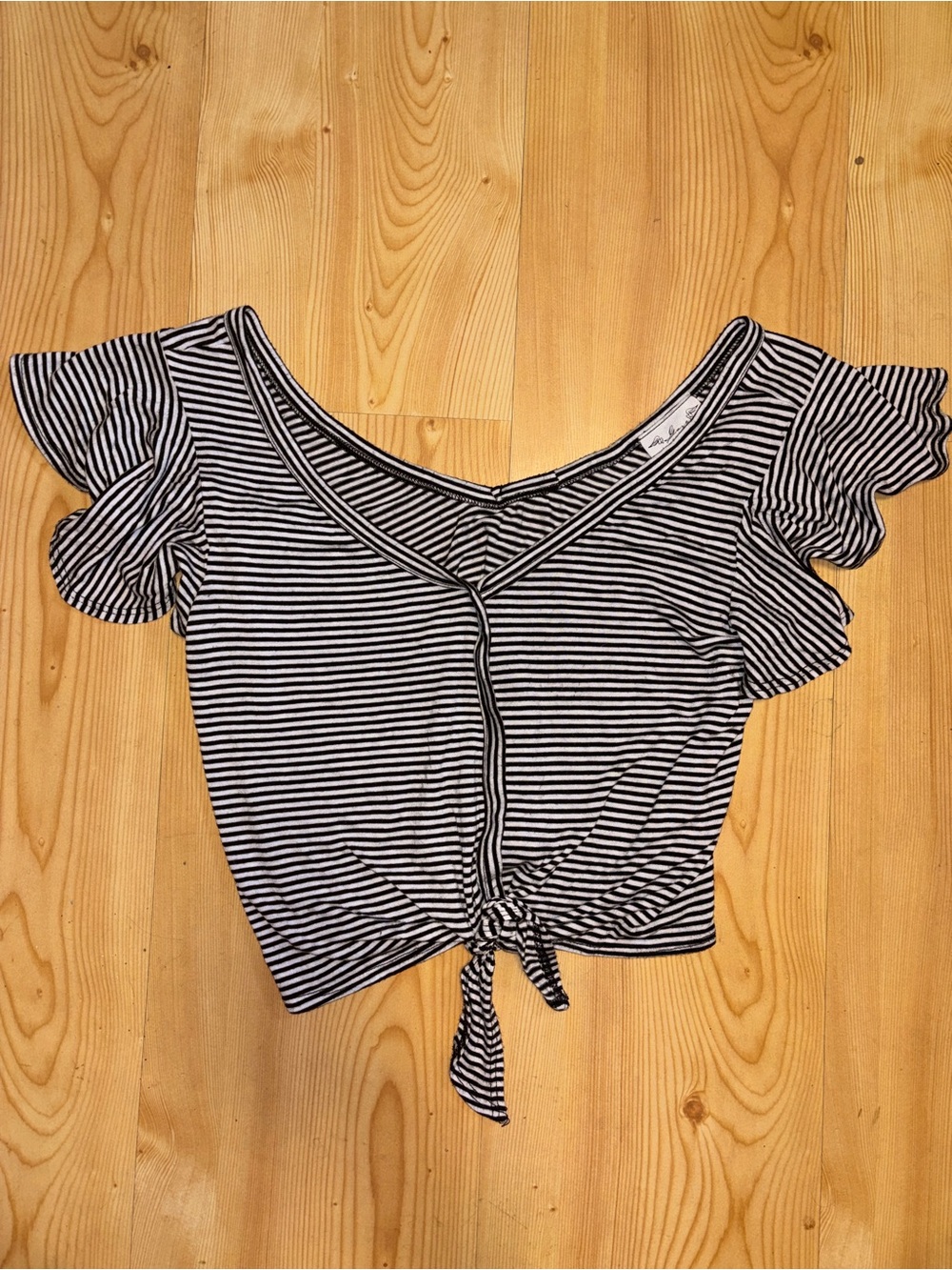 Gaze Black & White Striped Tie-Front Crop Top